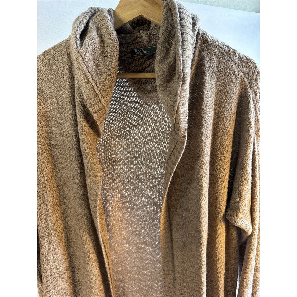 89th & Madison Long Tan Open Front Cardigan Sweater with Hood Women's Size L